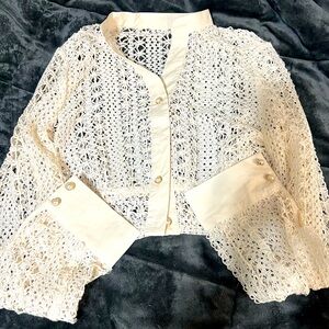 Cropped crochet button up blouse
